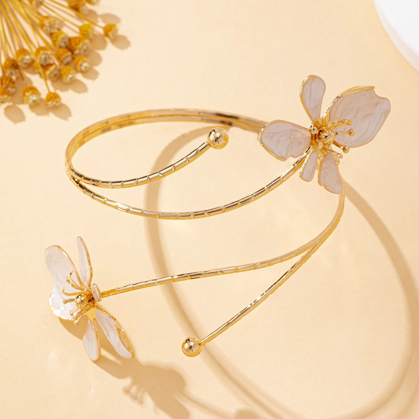 The Fleur White Enamel Arm Cuff