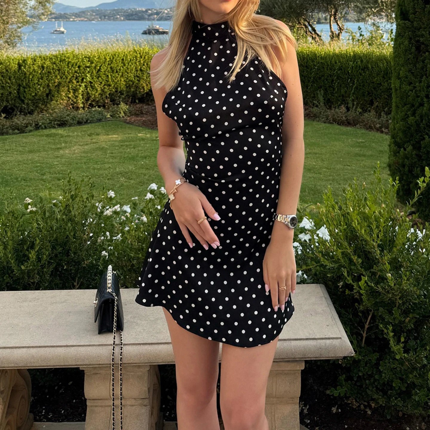 The Bella Polka Dot Halter Mini Dress
